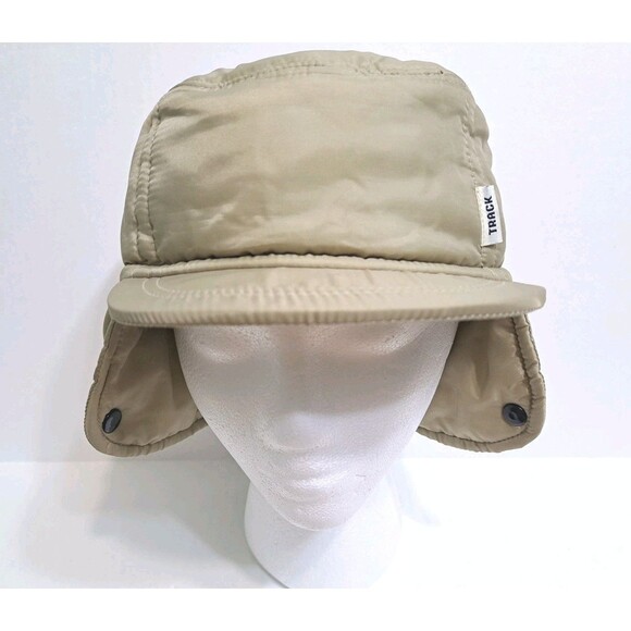 Vintage Trappers Hat Ear Flap Insulated Lined Cap Khaki Nylon Bomber Flight - Picture 1 of 12